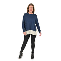 TAMSY Navy Knit and Chiffon Layered Sweater - XXS
