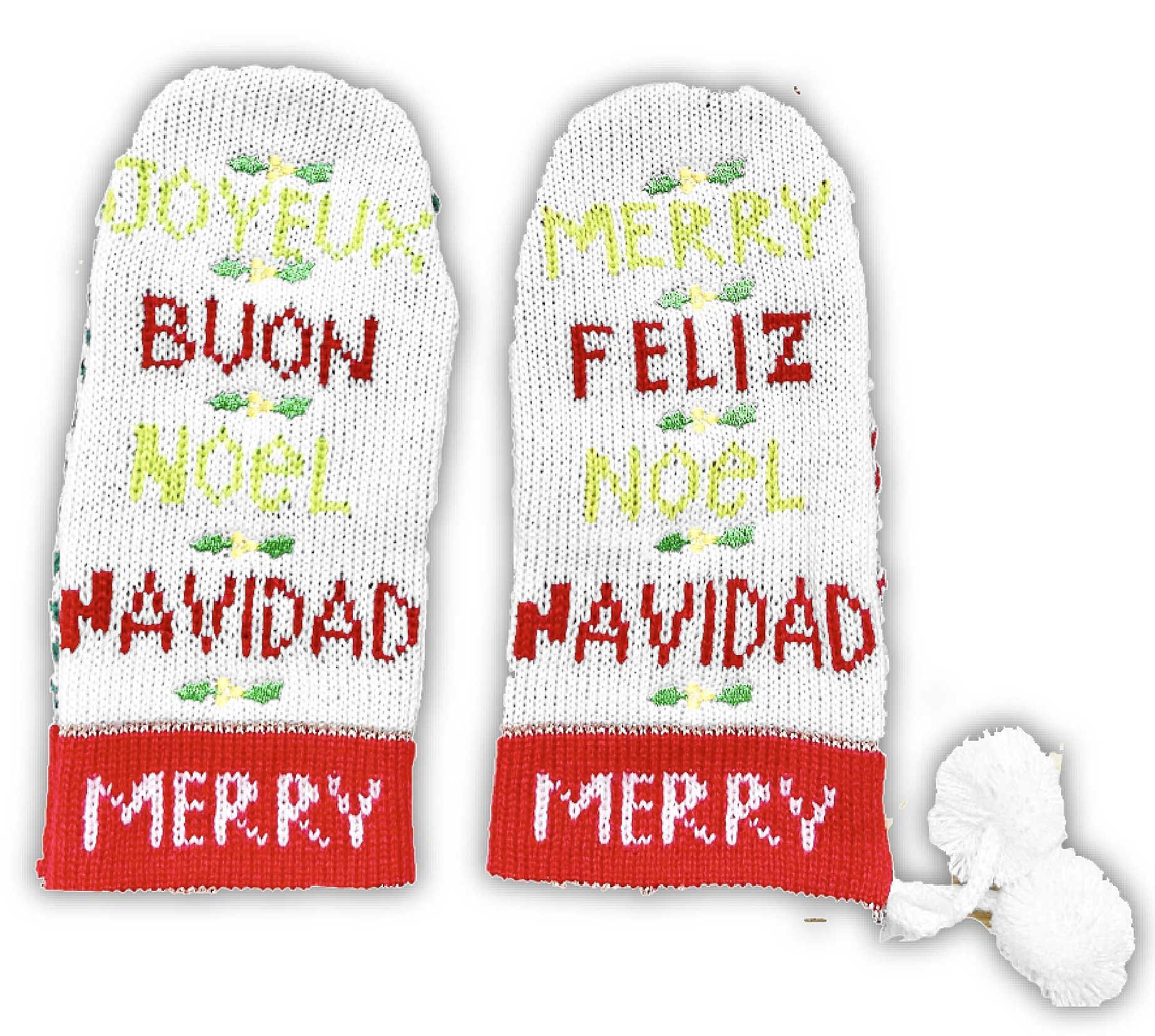 WHOOPI GOLDBERG Holiday Collection "Merry Christmas" Greetings Mittens - One Size Fits Most (MADE IN THE USA)