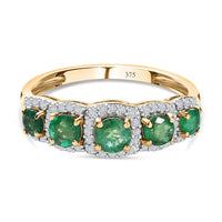 9K Yellow Gold AAA Kagem Zambian Emerald, Moissanite Ring (Size 10.0) 1.44 ctw