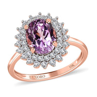 Luxoro 10K Rose Gold AAAA Patroke Kunzite and Moissanite Floral Ring 2.80 ctw