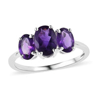 Doorbuster African Amethyst 3 Stone Ring in Sterling Silver (Size 10.0) 1.50 ctw