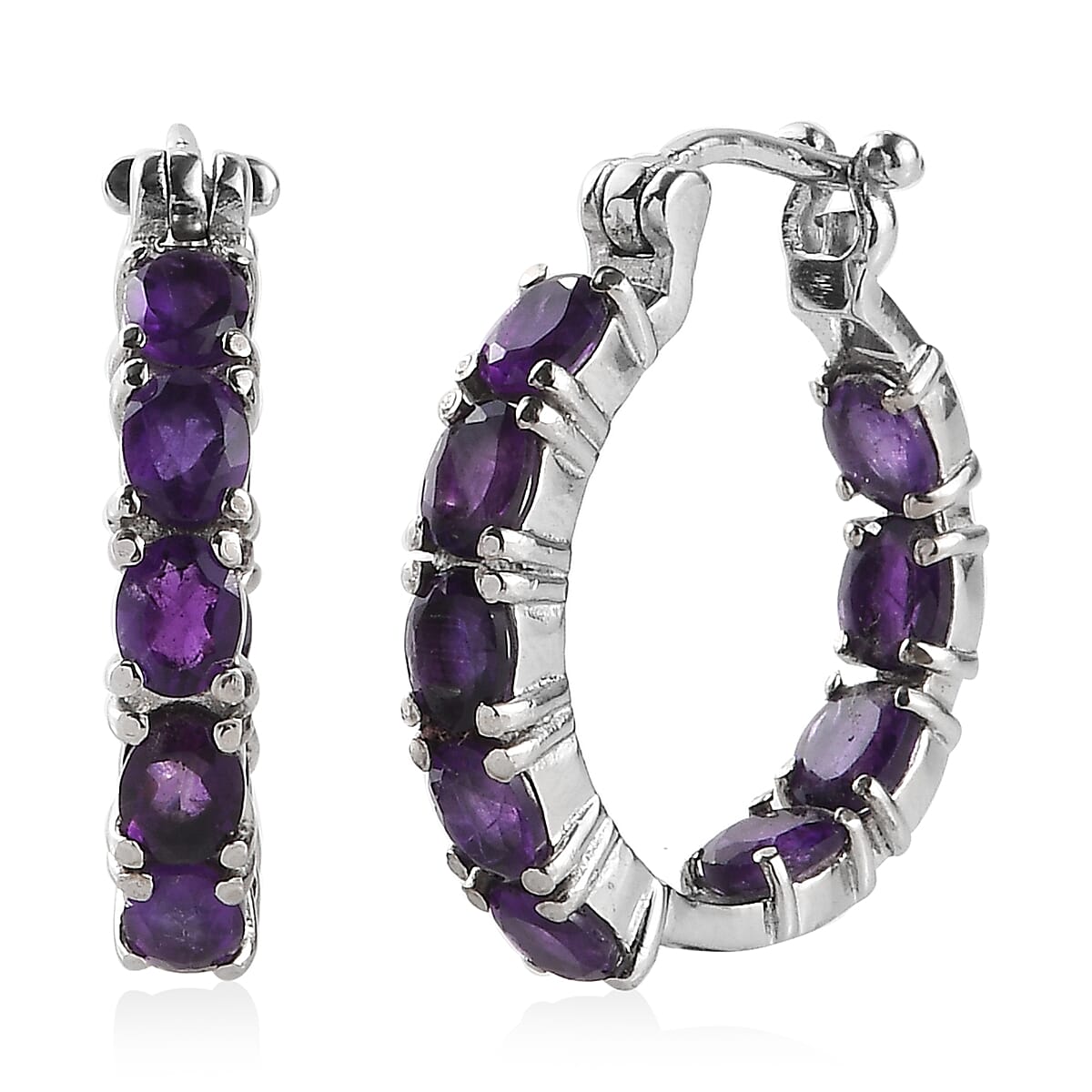 Doorbuster African Amethyst Hoop Earrings in Stainless Steel 5.35 ctw