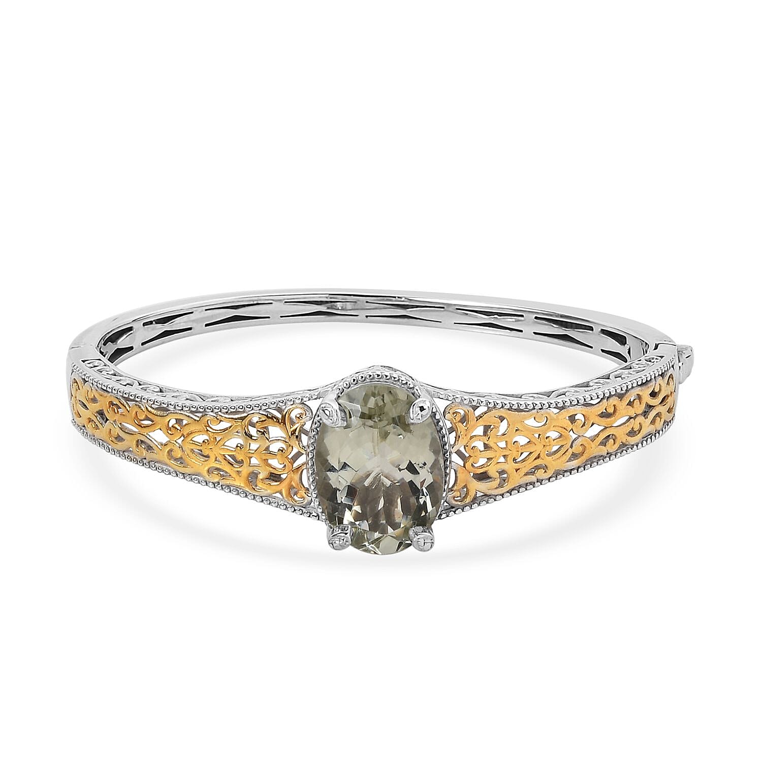 Doorbuster Karis Montezuma Prasiolite Bangle Bracelet in 18K YG Plated and Platinum Bond (6.50 In) 12.00 ctw