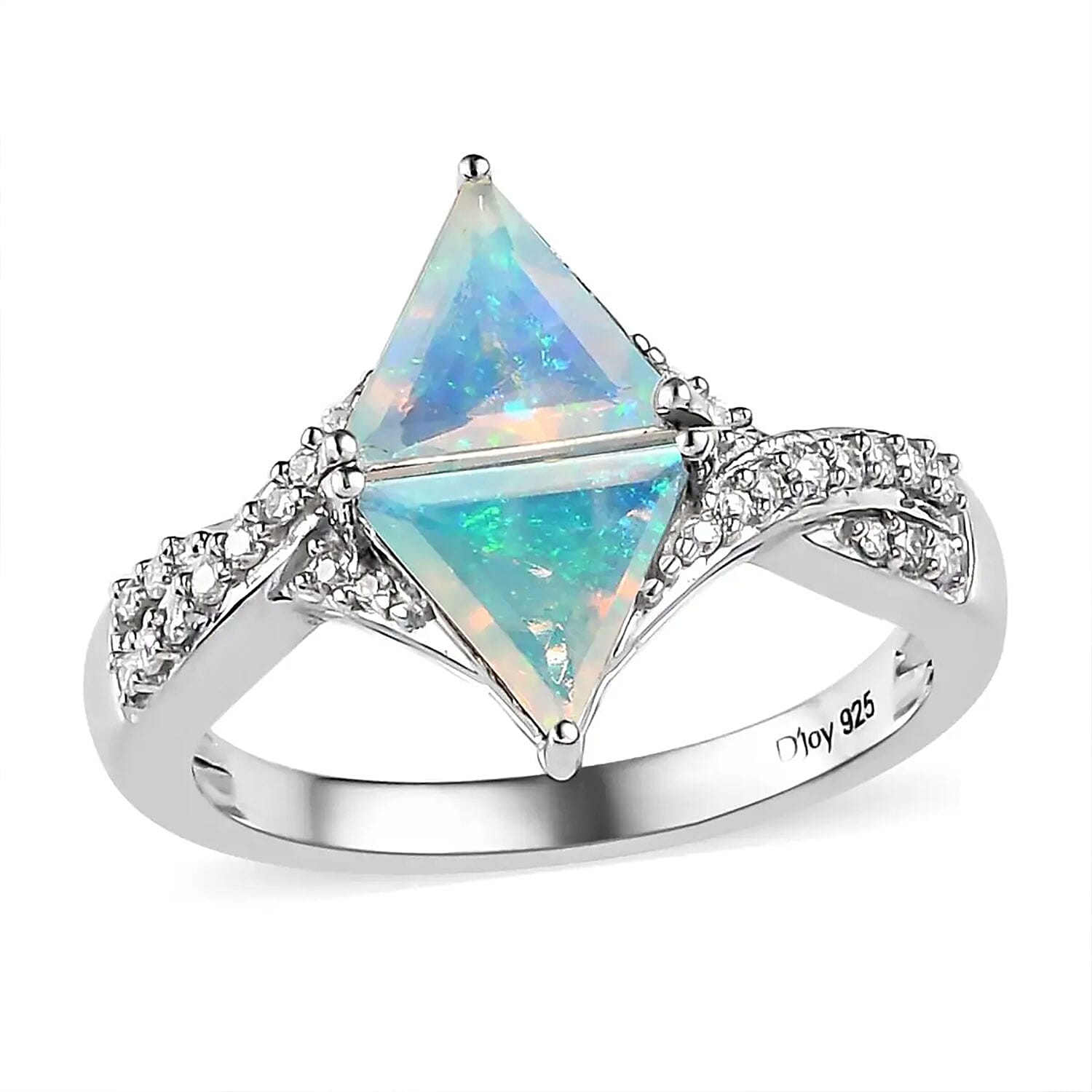 Premium Ethiopian Welo Opal and Moissanite Ring in Platinum Over Sterling Silver (Size 10.0) 1.10 ctw (Del. in 7-10 Days)