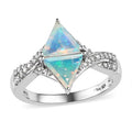 Premium Ethiopian Welo Opal and Moissanite Ring in Platinum Over Sterling Silver (Size 10.0) 1.10 ctw (Del. in 7-10 Days) - Sticky add to cart bar