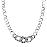 Black and White Austrian Crystal and Enameled Cuban Link Chain Necklace (20-22 Inches) in Silvertone