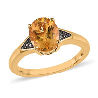 Premium Brazilian Heliodor and Black Diamond Ring in Vermeil Yellow Gold Over Sterling Silver 1.65 ctw
