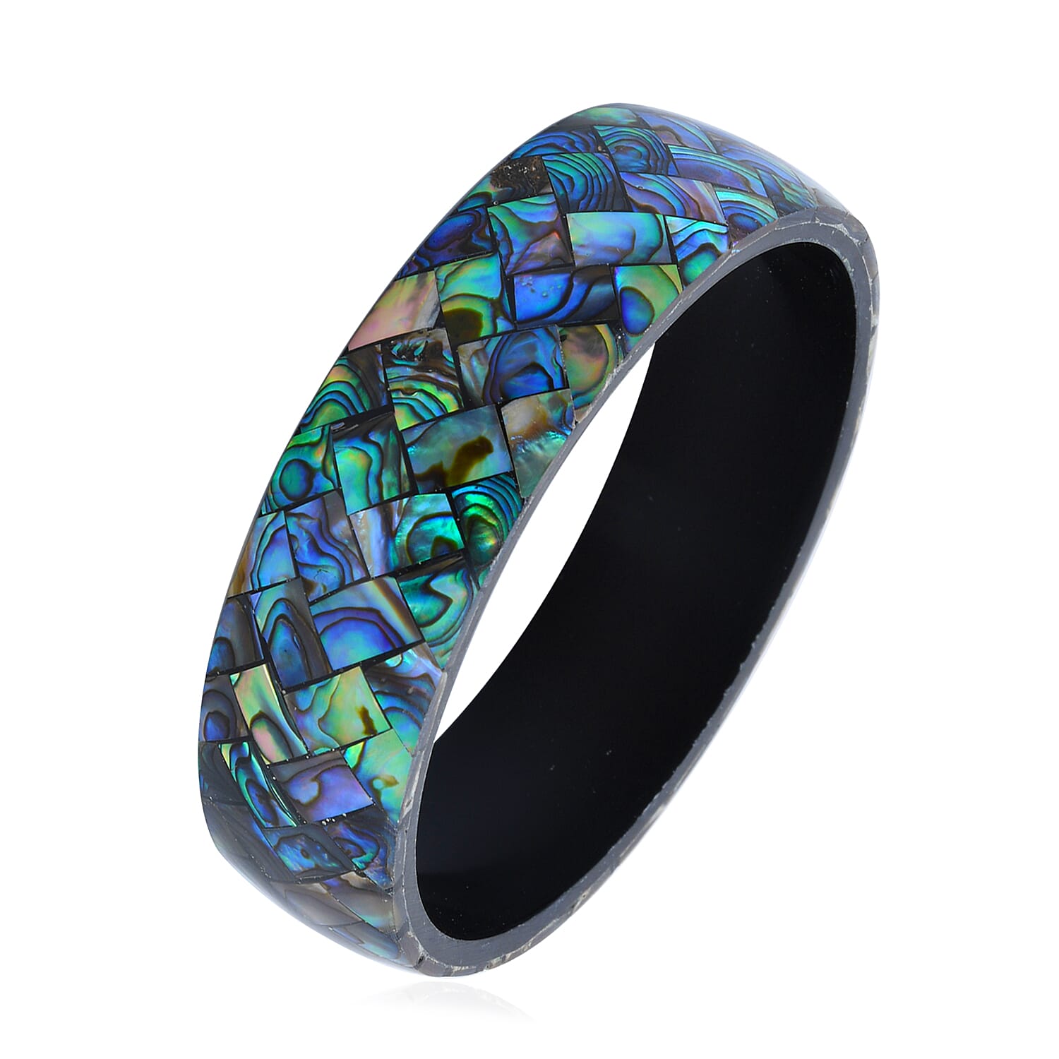 Abalone Inlay Shell With Black Resin Bangle Bracelet (7.50 in)