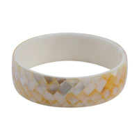 Abalone Inlay Shell With Black Resin Bangle Bracelet (7.50 in)