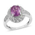 Ilakaka Hot Pink Sapphire and Zircon Cocktail Ring in Platinum Over Sterling Silver 3.15 ctw - Sticky add to cart bar