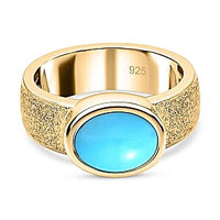 Sleeping Beauty Turquoise 1.80 ctw Solitaire Ring in Vermeil Yellow Gold Over Sterling Silver (Size 6.5) (5.55 g)