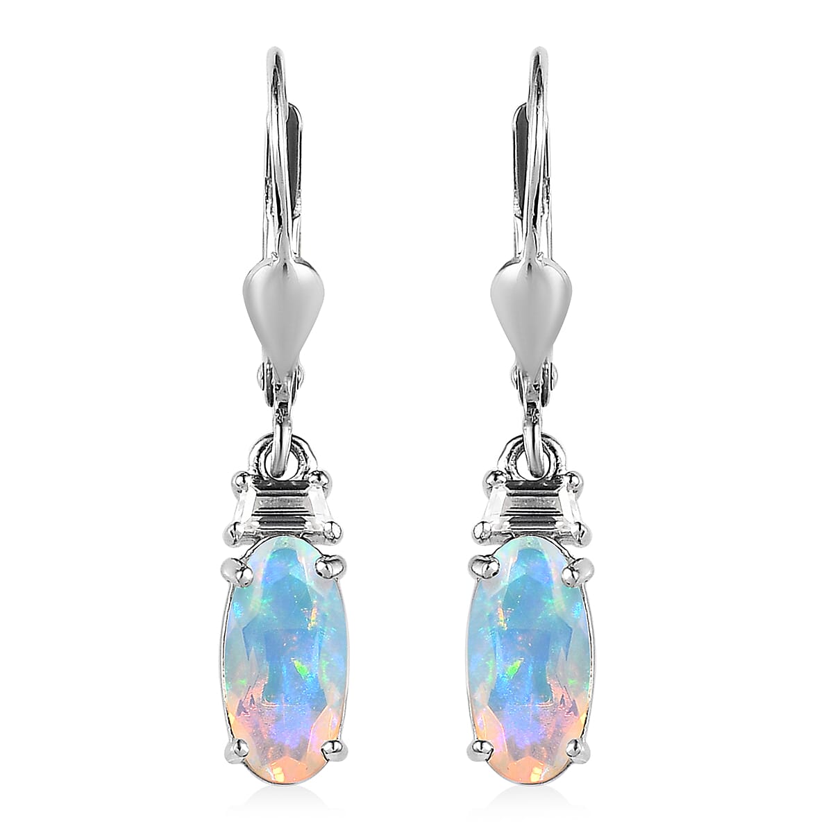 Premium Ethiopian Welo Opal and Moissanite Lever Back Earrings in Platinum Over Sterling Silver 1.40 ctw
