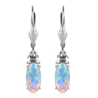 Premium Ethiopian Welo Opal and Moissanite Lever Back Earrings in Platinum Over Sterling Silver 1.40 ctw