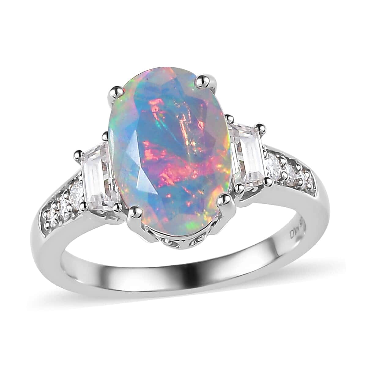 Premium Ethiopian Welo Opal and Moissanite Ring in Platinum Over Sterling Silver (Size 10.0) 2.40 ctw