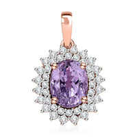 Luxoro 10K Rose Gold AAA Patroke Kunzite and Moissanite Floral Pendant 2.60 ctw