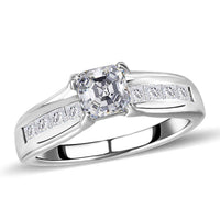 Moissanite (Asscher Cut 5x5mm) Ring in Platinum Over Sterling Silver (Size 5.5) 1.10 ctw