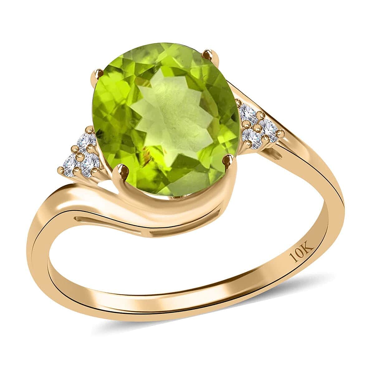 Certified & Appraised Luxoro 10K Yellow Gold AAA Peridot and G-H SI Diamond Ring 4.10 ctw