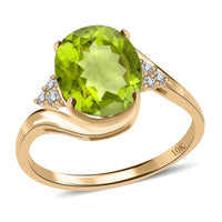 Certified & Appraised Luxoro 10K Yellow Gold AAA Peridot and G-H SI Diamond Ring 4.10 ctw
