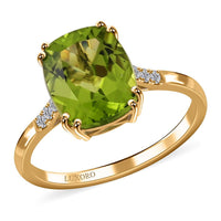 Certified & Appraised Luxoro 10K Yellow Gold AAA Peridot and G-H SI Diamond Ring 4.35 ctw