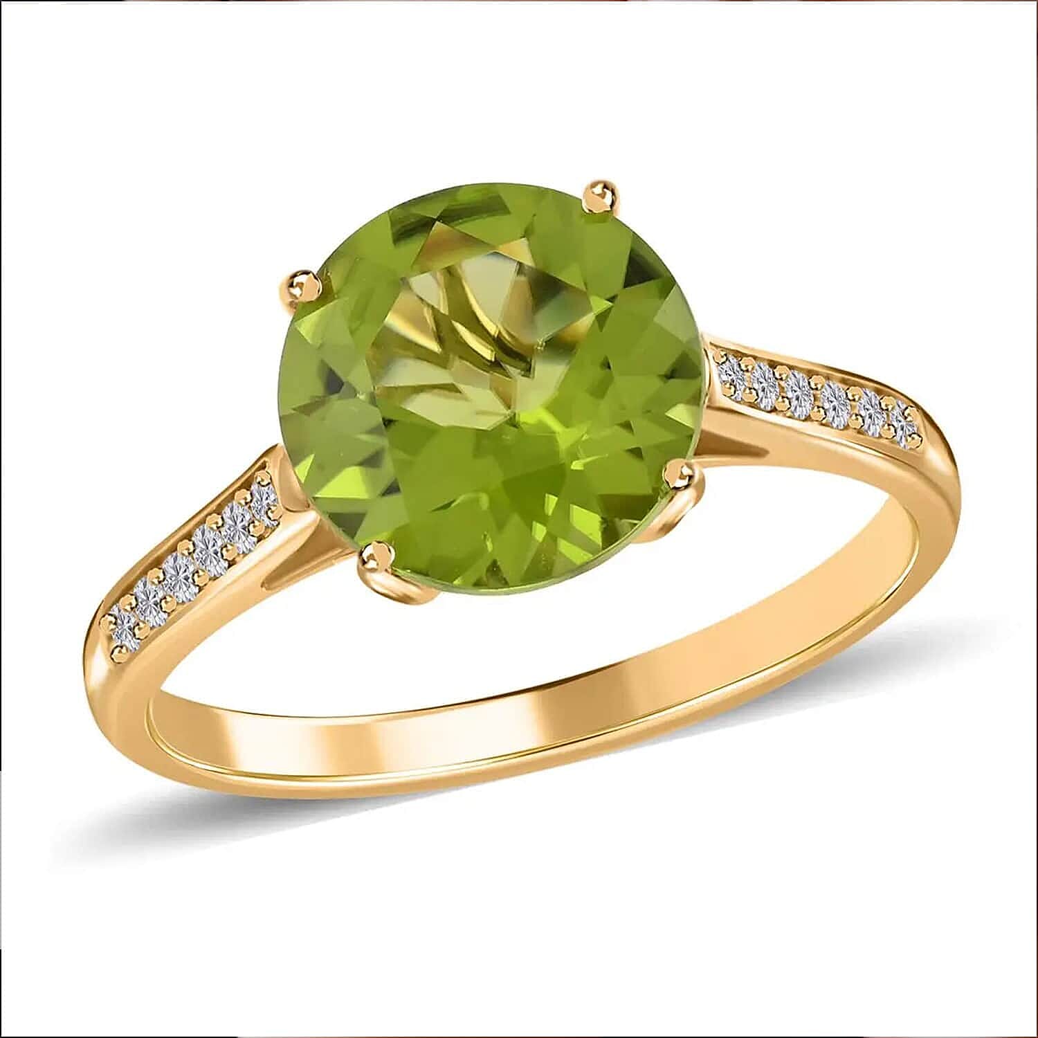 Certified and Appraised Luxoro 10K YG AAA Peridot and G-H SI Diamond Ring 4.20 ctw