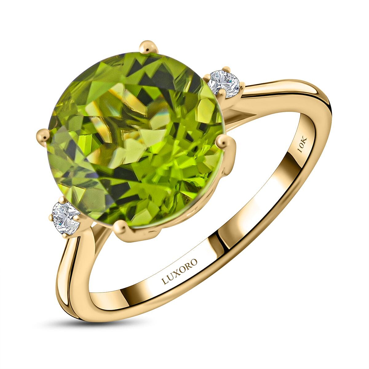 Certified & Appraised Luxoro 10K Yellow Gold AAA Peridot, Diamond (G-H, SI) Ring (Size 10.0) 4.10 ctw