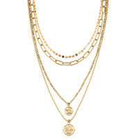 Set of 4 Multi Strand Coin Charm Link Chain Necklace (16, 18, 20, 22 Inches) in Stainless Steel