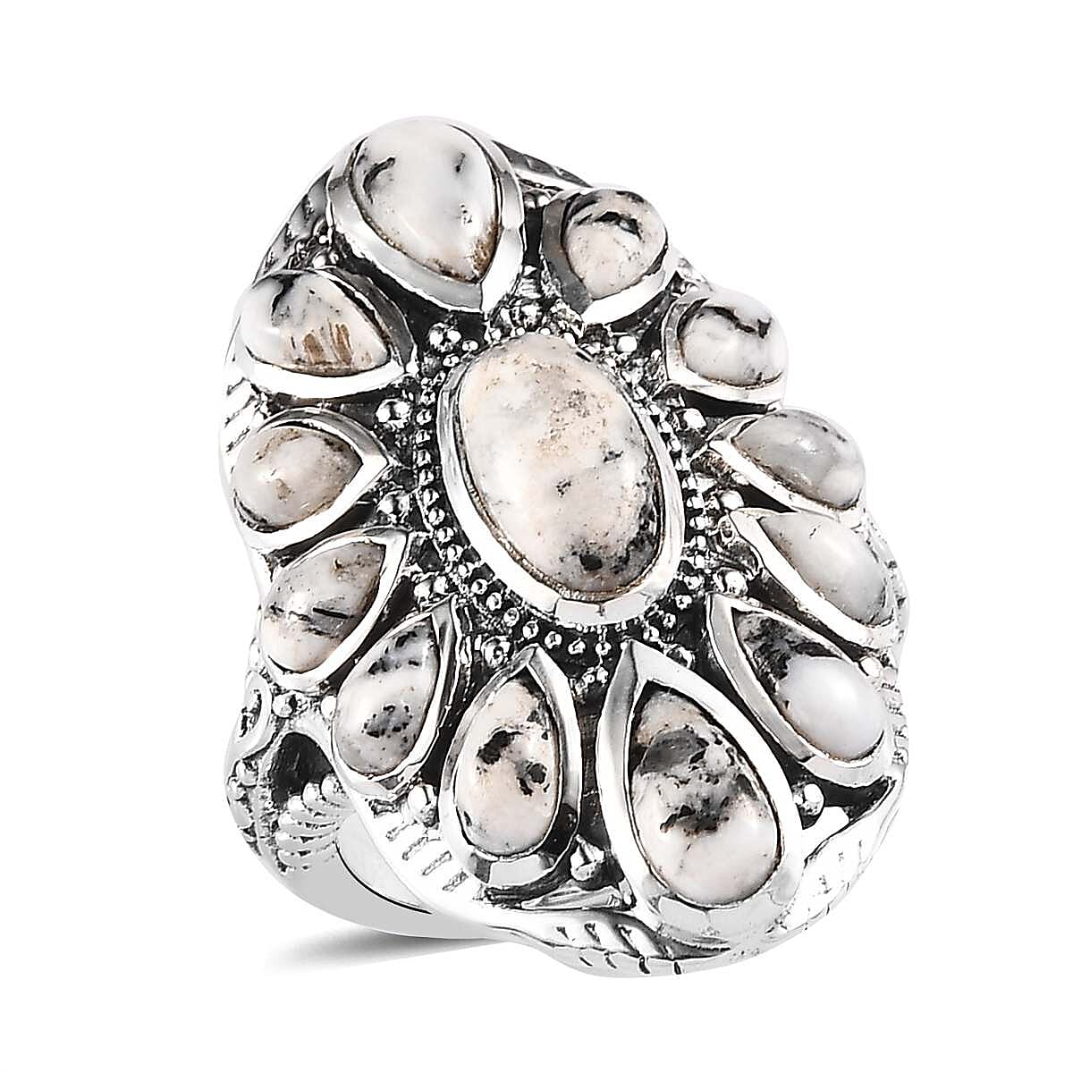 Artisan Crafted White Buffalo Ring in Sterling Silver 5.50 ctw