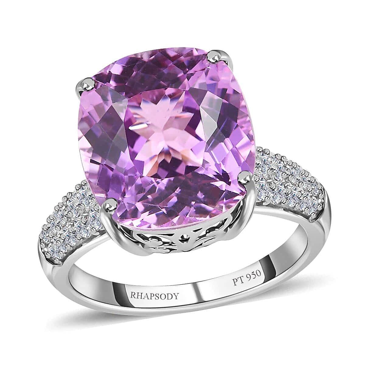 Rhapsody 950 Platinum AAAA Patroke Kunzite and E-F VS2 Diamond Ring 7.10 Grams 12.20 ctw