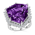 TLV African Amethyst, White Zircon Ring in Platinum Over Sterling Silver (Size 10.0) 21.00 ctw - Sticky add to cart bar
