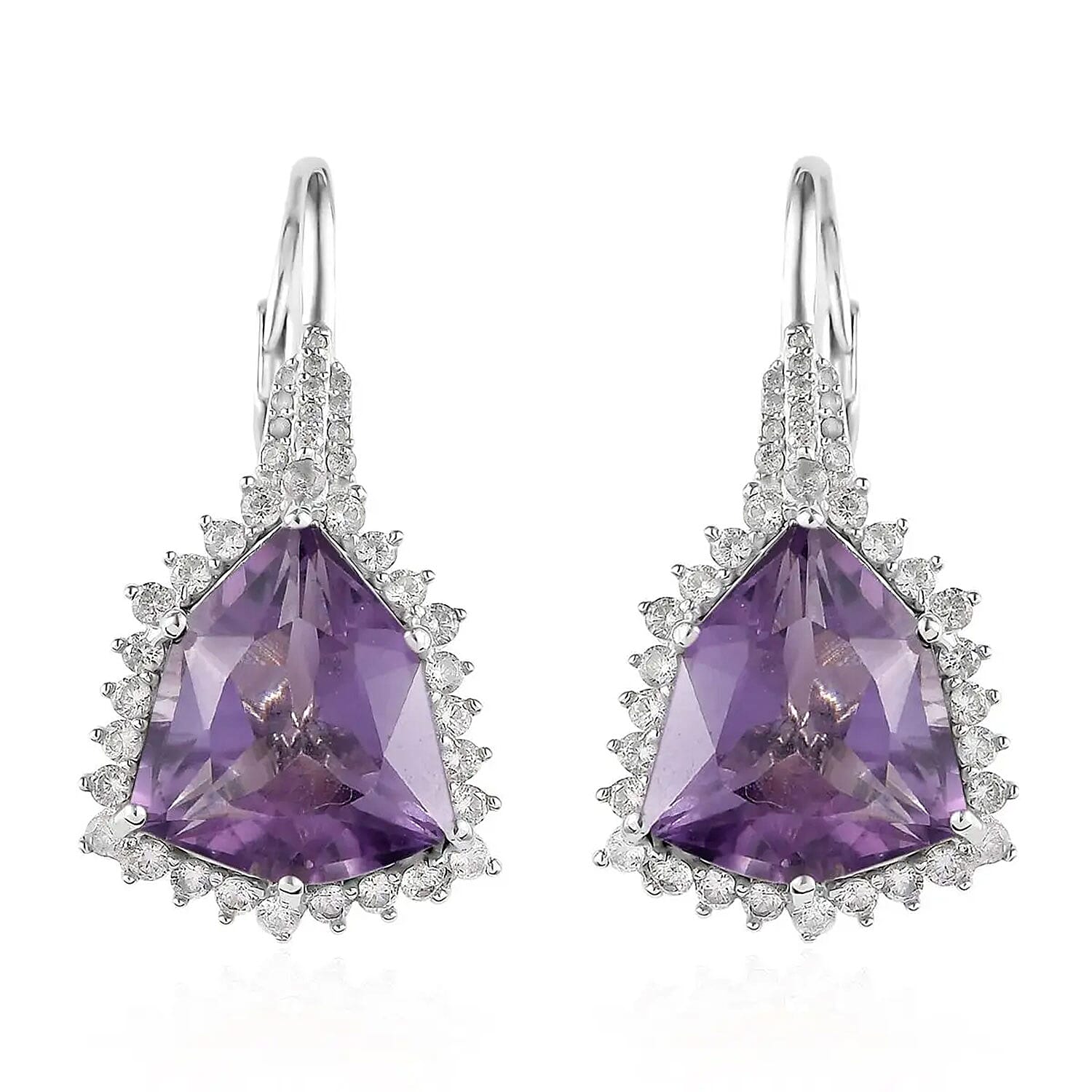 African Amethyst, White Zircon Stud Earrings in Platinum Over Sterling Silver 17.50 ctw