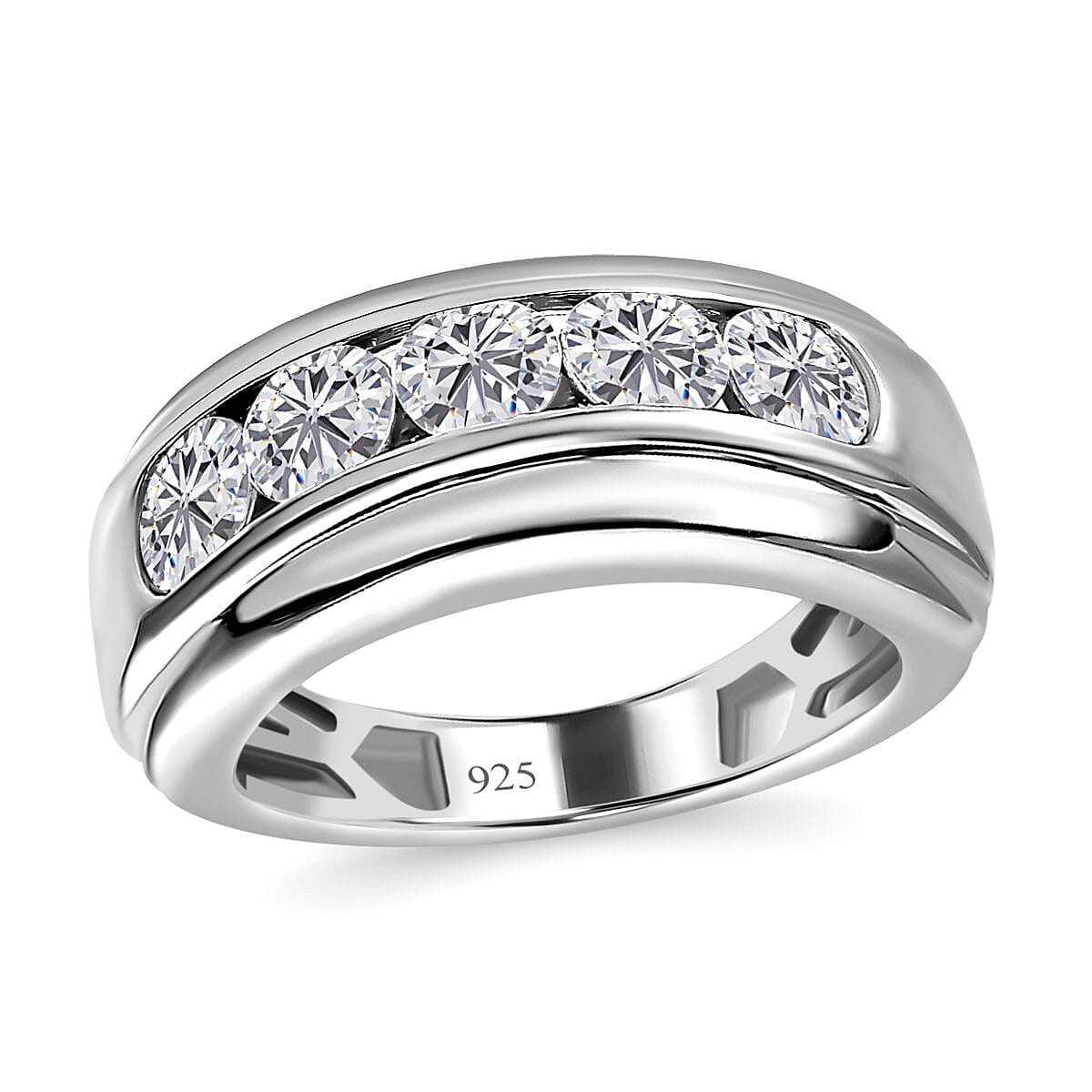 Moissanite (Rnd 4mm) Ring in Platinum Over Sterling Silver (Size 6.5) 1.40 ctw