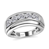 Moissanite (Rnd 4mm) Ring in Platinum Over Sterling Silver (Size 6.5) 1.40 ctw