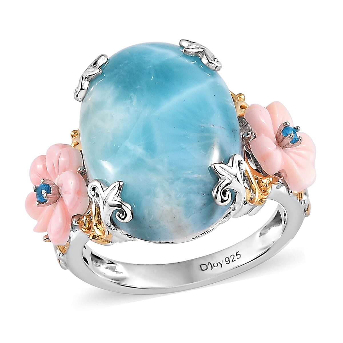 Larimar and Multi Gemstone Ring in Vermeil YG & Platinum Over
