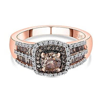 Natural Champagne and White Diamond 0.99 ctw Ring in Vermeil Rose Gold Over Sterling Silver (Size 11.5)