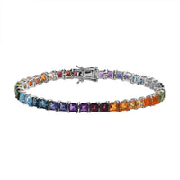 Multi Gemstone Cluster Bracelet in Rhodium Over Sterling Silver (7.25 In) 13.00 ctw