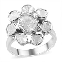 Polki Diamond Floral Ring in Platinum Over Sterling Silver 1.00 ctw