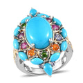 Sleeping Beauty Turquoise and Multi Gemstone Ring in Vermeil YG and Platinum Over Sterling Silver 8.25 ctw - Sticky add to cart bar