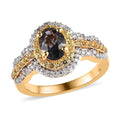 Premium Tanzanian Platinum Spinel, Multi Gemstone Double Halo Ring in Rhodium and Vermeil Yellow Gold Over Sterling Silver 1.40 ctw - Sticky add to cart bar