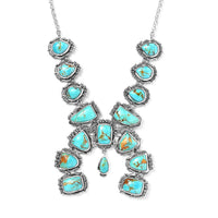 Artisan Crafted Royston Turquoise Squash Blossom Necklace 18 Inches in Sterling Silver 40.80 ctw