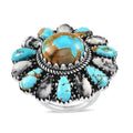 Artisan Crafted Royston Turquoise and White Buffalo Floral Ring in Sterling Silver 16.65 ctw - Sticky add to cart bar