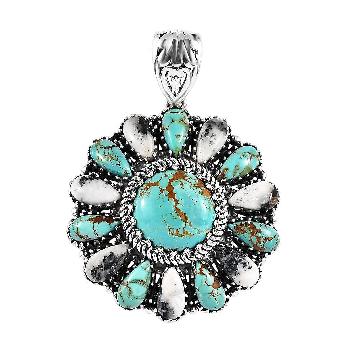 Artisan Crafted Royston Turquoise and White Buffalo Pendant in Sterling Silver 16.65 ctw
