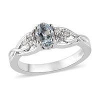 Premium Mangoro Aquamarine and White Zircon Ring in Platinum Over Sterling Silver 0.60 ctw