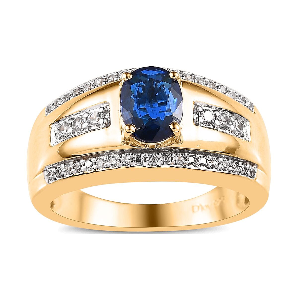 Tanzanian Blue Spinel (DF) and White Zircon Men's Ring in Vermeil Yellow Gold Over Sterling Silver 1.90 ctw