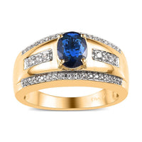 Tanzanian Blue Spinel (DF) and White Zircon Men's Ring in Vermeil Yellow Gold Over Sterling Silver 1.90 ctw