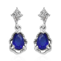 Tanzanian Blue Spinel (DF) and White Zircon Dangle Earrings in Platinum Over Sterling Silver 1.15 ctw