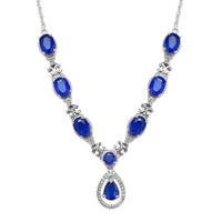 Tanzanian Blue Spinel (DF) and White Zircon Necklace 18 Inches in Platinum Over Sterling Silver 6.50 ctw