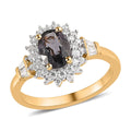 Tanzanian Platinum Spinel, Moissanite Sunburst Ring in Vermeil YG Over Sterling Silver (Size 10.0) 1.15 ctw - Sticky add to cart bar