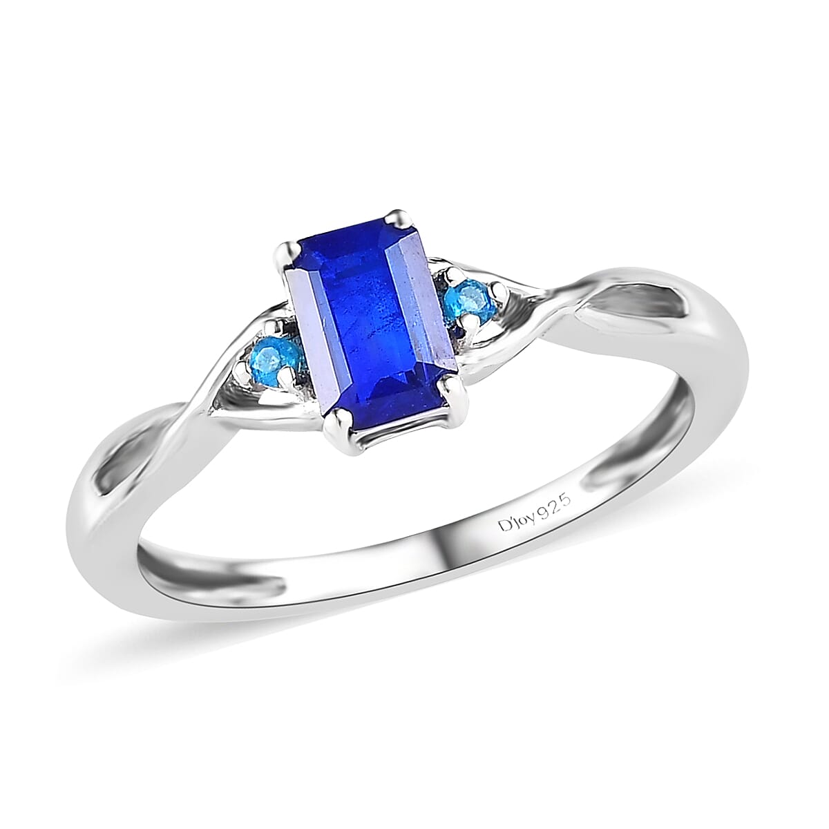 Tanzanian Blue Spinel (DF) and Malgache Neon Apatite Twisted Shank Ring in Platinum Over Sterling Silver 0.65 ctw