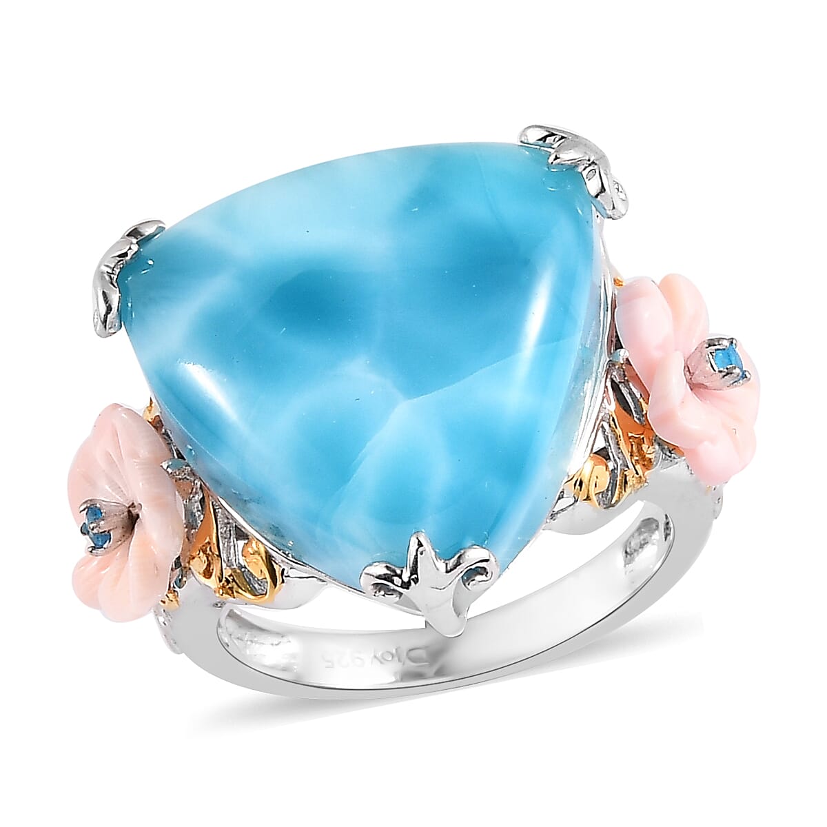 Larimar and Multi Gemstone Ring in Vermeil Yellow Gold & Platinum Over
