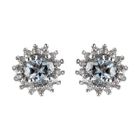 D'Joy Premium Mangoro Aquamarine and White Zircon Sunburst Stud Earrings in Platinum Over Sterling Silver 1.25 ctw